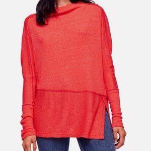 We The Free People Londontown Thermal Long Sleeve Shirt Top Women’s Medium Red‎